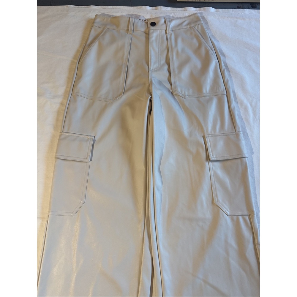 Wild Fable Women's White Faux Leather Wide-Leg Cargo Pants with Pockets Size XS